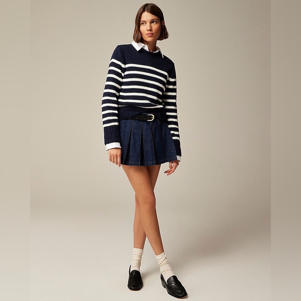 J. Crew Navy and White Striped Crewneck Sweater